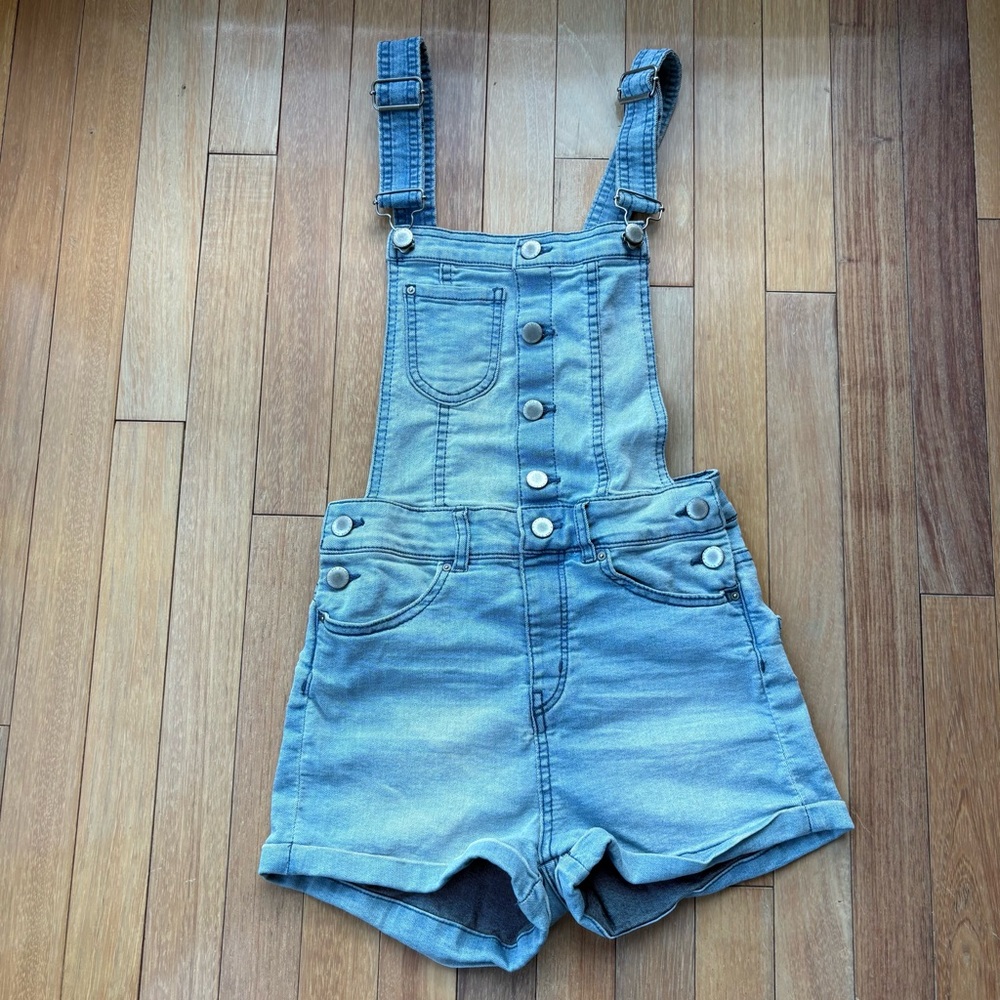 Light Wash Denim Shortalls | Overall Shorts | Adjustable Straps | Button Front